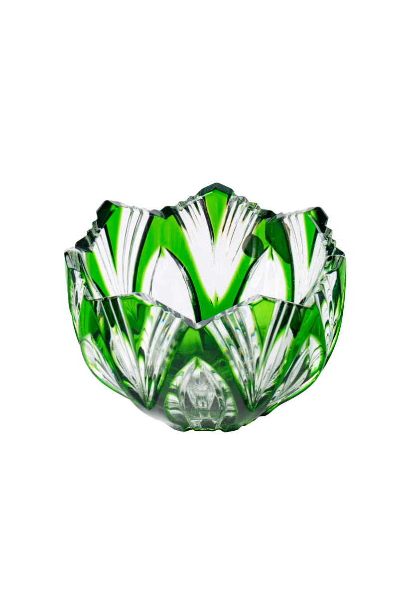 CAESAR CRYSTAL BOHEMIAE- Green Lotus Grande - Leafy Design Candy Serving Bowl