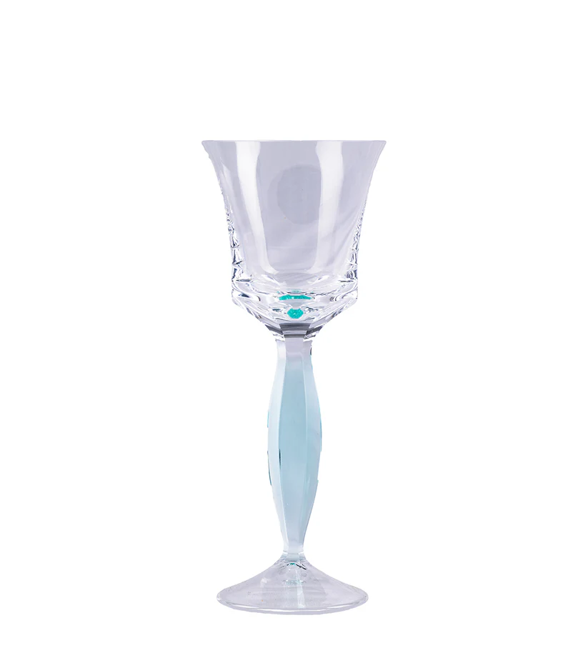 MOSER - Sparkly Turquoise Waves - Turquoise Coloured Standing Wine & Champagne Glass