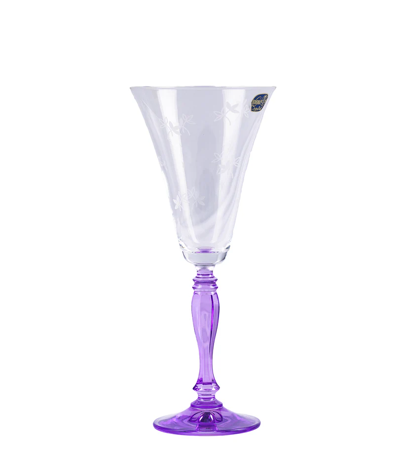 CAESAR CRYSTAL BOHEMIAE- Bell Shaped Crystal Cut Glass in Purple Color - Bespoke Cocktail Purple Flute Glass with Fine Detailing
