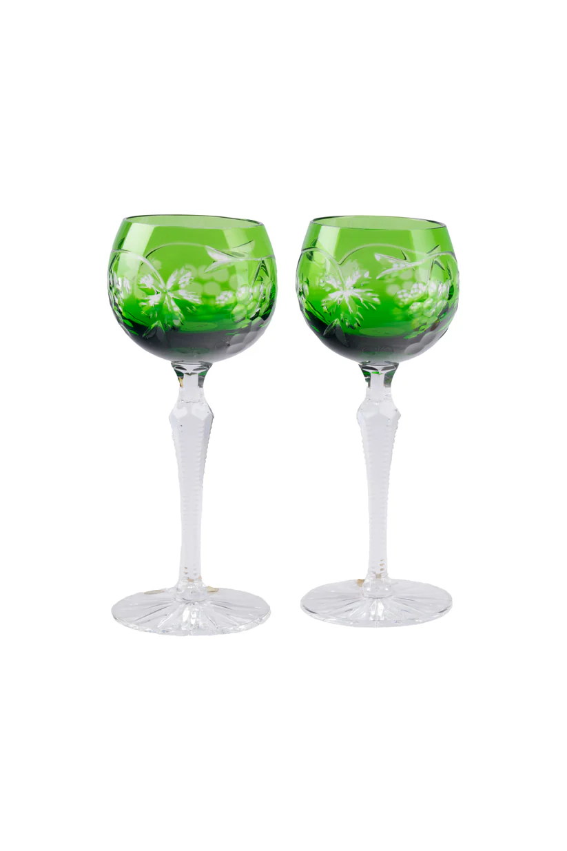 CAESAR CRYSTAL BOHEMIAE - Roman Grapes - Bohemia crystal emerald green cut glass - Handcrafted crystal glass with intricate patterns