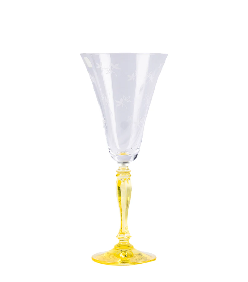 CAESAR CRYSTAL BOHEMIAE - Bell Shaped Crystal Cut Glass in Yellow Color - Bespoke Cocktail Yellow Flute Glass with Fine Detailing.