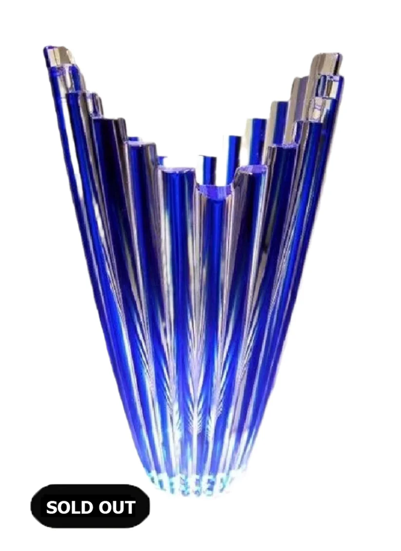 CAESAR CRYSTAL BOHEMIAE - Cobalt Blue Vase - Art Glassware Mikado Cut Cased Vase from Czech Republic Regular